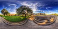 An HDR interactive panoramic image of Waterdome Staircase, Florida Southern College, Lakeland Florida. The photographic images were shot with a Canon 60D.