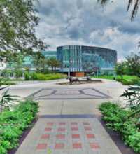 An HDR interactive panoramic image of the exterior of USF's Marshall Center. The Marshall Center is the Student Union Building of the University of South Florida - Tampa. The Marshall Center has restaurants, food court, study area, lounge, and many more amenities.. The photographic images were shot with a Canon S95.